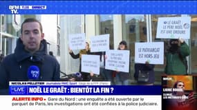 Noël Le Graët auditionné: des membres du collectif "Les dégommeuses" manifestent devant la FFF