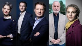 Sandrine Rousseau, Eric Piolle, Yannick Jadot, Jean-Marc Governatori et Delphine Batho. Les cinq candidats à la primaire écologiste.