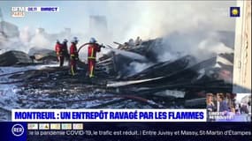 Un entrepôt ravagé par les flammes à Montreuil