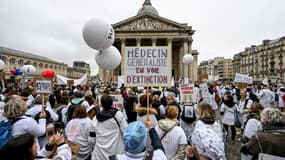 Des médecins libéraux manifestent à Paris le 5 janvier 2023