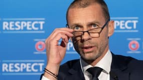 Le président de l'UEFA, Aleksander Ceferin, en conférence de presse à Montreux (Suisse), le 19 avril 2021