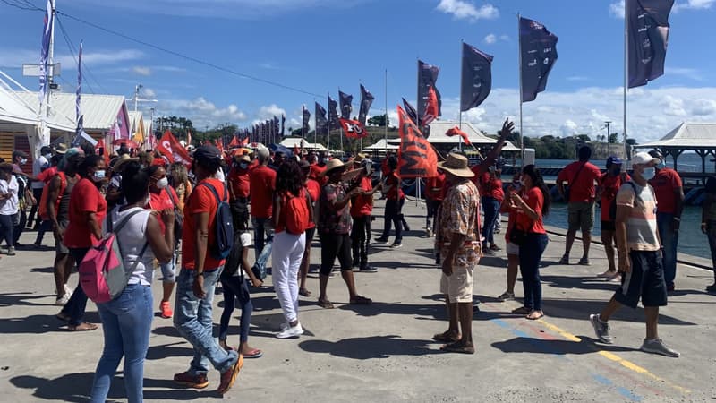Manifestation sur le village arrivée de la transat Jacques Vabre à Fort-de-France, en Martinique, le 22 novembre 2021