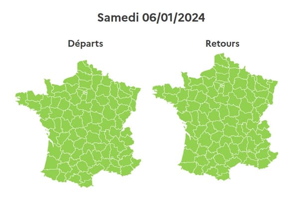 Bison Futé a classé ce samedi 6 janvier 2024 vert sur les routes françaises dans le sens des départs comme dans celui des retours.