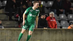 Robert Beric lors d'un match Nîmes-ASSE, au Stade des Costières le 18 décembre 2019
