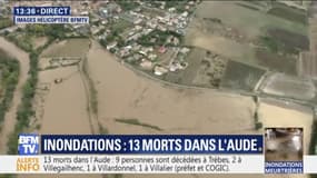 Les images impressionnantes des inondations dans l'Aude filmées depuis l'hélicoptère de BFMTV