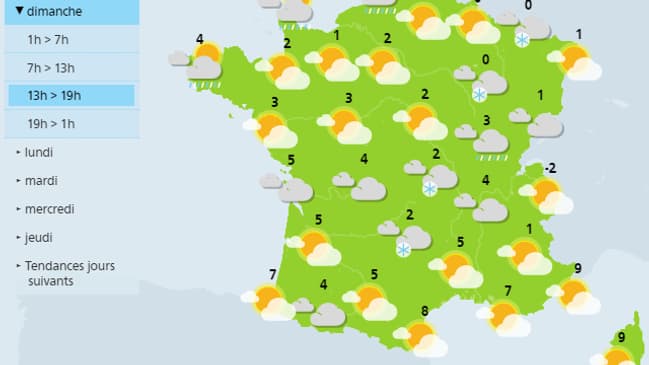 Les températures dimanche 4 février Les températures dimanche 4 février