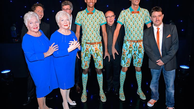 Line Renaud, Stromae et leur double au musée Grévin le 13 octobre 2014.