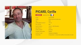 La fiche de Cyrille Picard, suspecté d'avoir tué sa fille en mai 2022, sur le site d'Europol