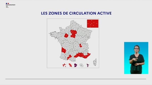 Les 21 départements classés en zone de circulation active du virus, le 27 août 2020. Les 21 départements classés en zone de circulation active du virus, le 27 août 2020.