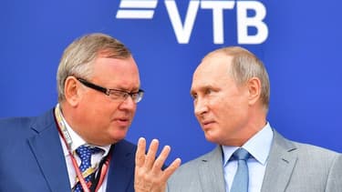 Le patron de la banque russe VTB, Andrei Kostin, en compagnie du président de la République Vladimir Poutine.