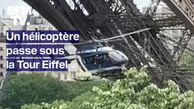  Paris: un hélicoptère passe sous les pieds de la Tour Eiffel 