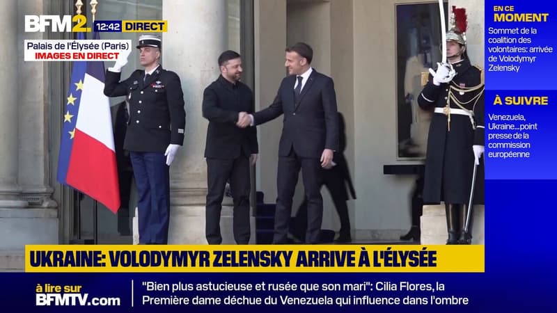 Volodymyr Zelensky arrive à l'Elysée pour la réunion de la coalition des volontaires