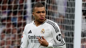 Kylian Mbappé fait la moue pendant le match de Lia du Real Madrid contre Gérone, le 23 février 2025