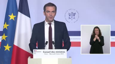 Le porte-parole du gouvernement, Olivier Véran, lors de son point presse à l'issue du Conseil des ministres, le 8 mars 2023.