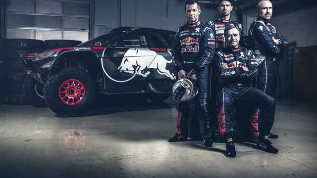 De gauche à droite : Loeb, Desprès, Sainz et Peterhansel