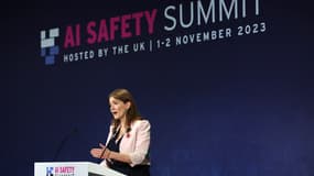 Michelle Donelan, la ministre britannique de la Technologie lors du premier sommet sur la sécurité de l'intelligence artificielle, le 1er novembre 2023.