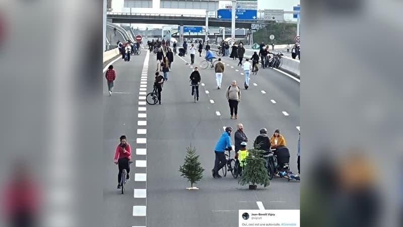 Badminton, vélo... À Grenoble, une autoroute bloquée par les agriculteurs transformée en aire piétonne