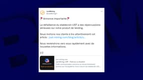 Tweet de JustMining publié le 11 mai 2022