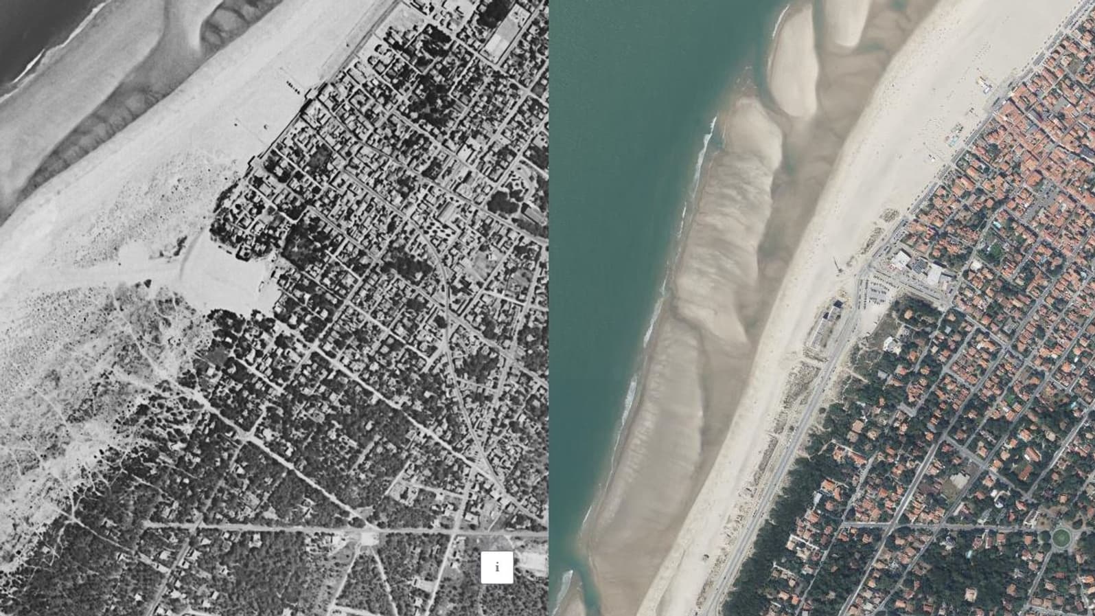 Photos de la côte de Soulac-sur-mer en 1957 (à gauche) et aujourd'hui Photos de la côte de Soulac-sur-mer en 1957 (à gauche) et aujourd'hui