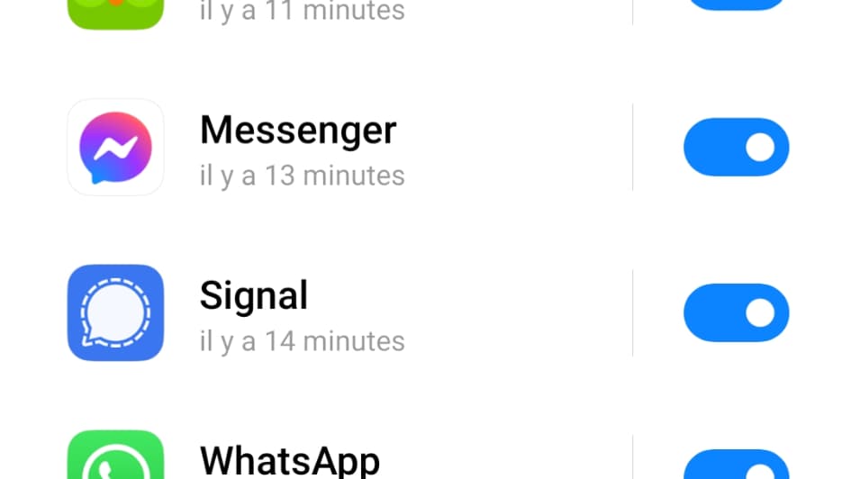 Capture d'écran liste notifications