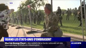 À Minneapolis, un membre de la garde nationale serre les mains des manifestants et pose le genou à terre