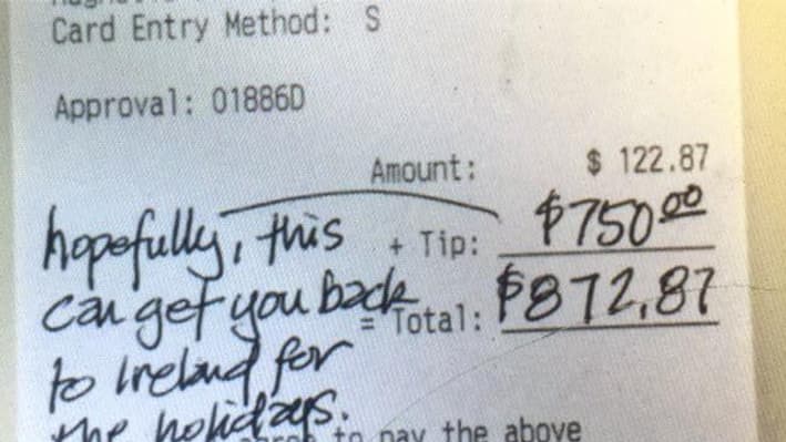 Capture d'écran des 750 dollars de pourboire, postée par Taryn Keith, la compagne du serveur, sur Facebook. 