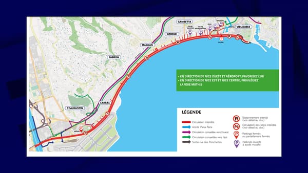 Le plan de circulation à Nice pour le marathon de dimanche.