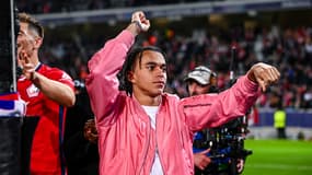 Ethan Mbappé célèbre la victoire de Lille contre le Real Madrid  (1-0, Ligue des champions), le 2 octobre 2024