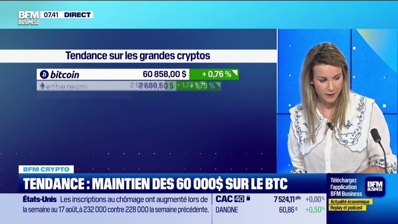 BFM Crypto : Tendance, maintien des 60 000 dollars sur le BTC - 23/08