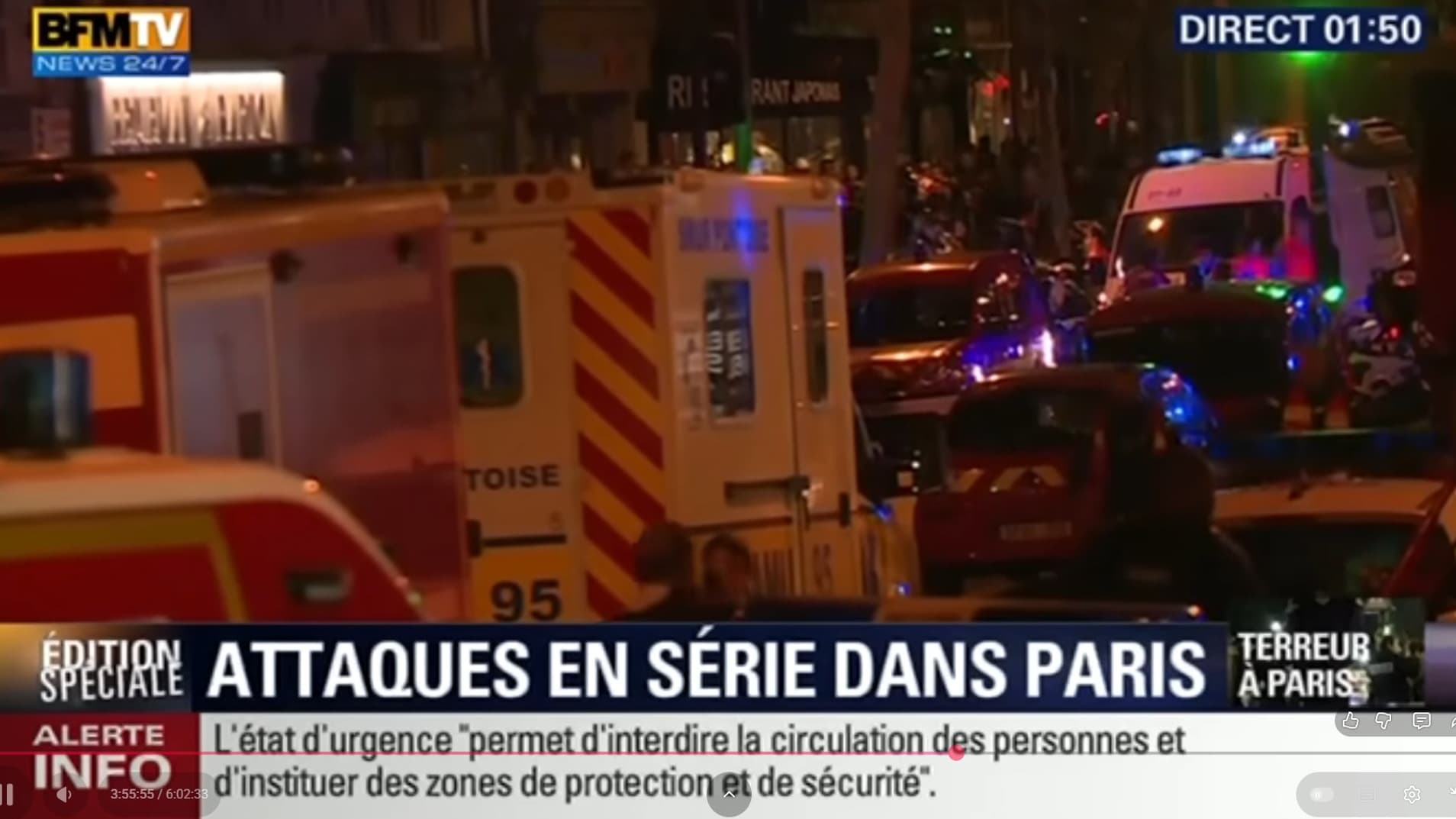 Une capture d'écran de l'édition spéciale lancée par BFMTV le soir du 13-Novembre 2015.