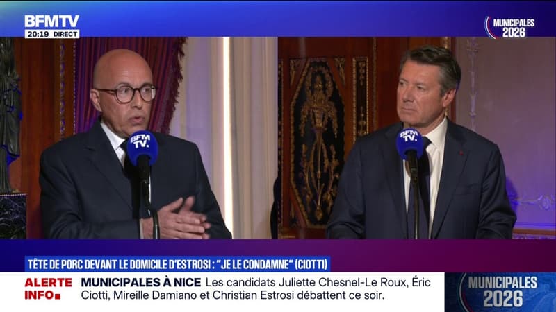Tête de porc devant le domicile de Christian Estrosi: Éric Ciotti (UDR) candidat à la mairie de Nice, "condamne" cet acte, mais évoque une possible "manipulation"