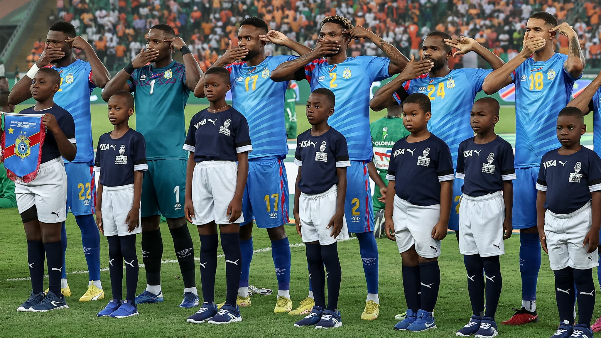 Les joueurs de la RD Congo avant d'affronter la Côte d'Ivoire, à Abidjan le 7 février 2024