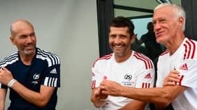 Zinédine Zidane avec Bixente Lizarazu et Didier Deschamps en juillet 2023
