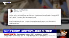 Nuit d'émeutes: Gérald Darmanin annonce 667 interpellations en France cette nuit 