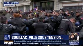 Premières tensions à Souillac entre forces de l'ordre et manifestants avant l'arrivée d'Emmanuel Macron