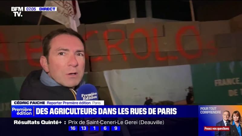 Colère agricole: un mur érigé devant l'Inrae à Paris par une centaine d'agriculteurs franciliens