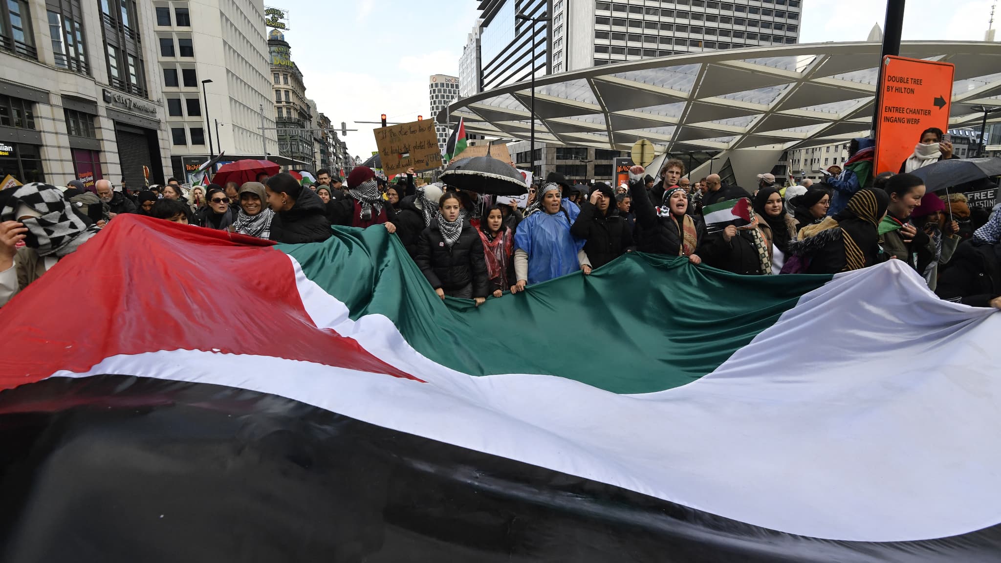 Des milliers de personnes ont manifesté à Bruxelles ce samedi 11 novembre 2023 pour réclamer un cessez-le-feu dans la bande de Gaza. 