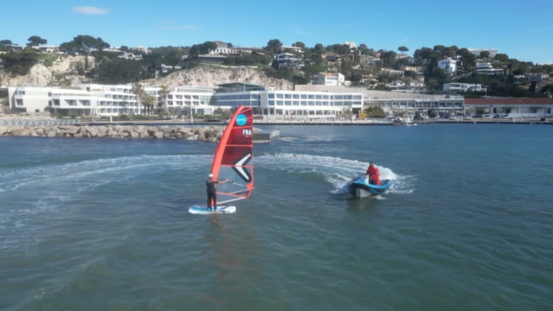 La marina olympique du Roucas blanc de Marseille, le 2 avril 2024, qui accueille les épreuves de voile lors des Jeux de Paris du 26 juillet au 11 août.