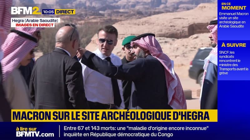 Les première images d'Emmanuel Macron sur le site archéologique d'Hégra