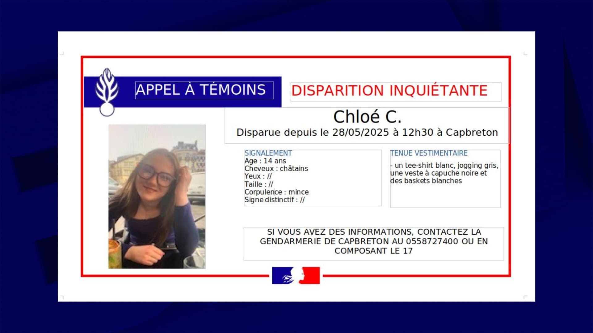 Landes: un appel à témoins lancé après la disparition d'une adolescente de 14 ans