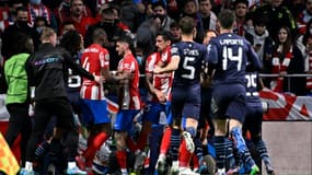 Echauffourée entre joueurs de l'Atletico et de Manchester City à la fin du match, le 13 avril 2022 à Madrid