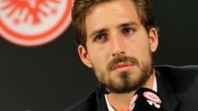 Kevin Trapp en conférence de presse, à Francfort le 7 août 2019