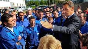 Nicolas Sarkozy, devant les employés de l'usine Valinox Nucléaire de Montbard, en Côte d'Or. Le chef de l'Etat a saisi l'occasion d'une visite dans cette usine pour faire la pédagogie de sa réforme des retraites, faisant part de sa détermination à la mene