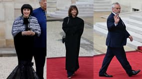 Mireille Mathieu, Sophie Marceau et Luc Besson à l'Élysée le 6 mai 2024 pour un dîner d'État 