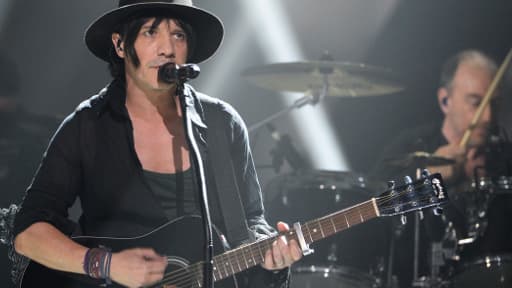 NIcolas Sirkis, chanteur du groupe de rock Indochine, en concert le 14 février 2014 au Zénith.