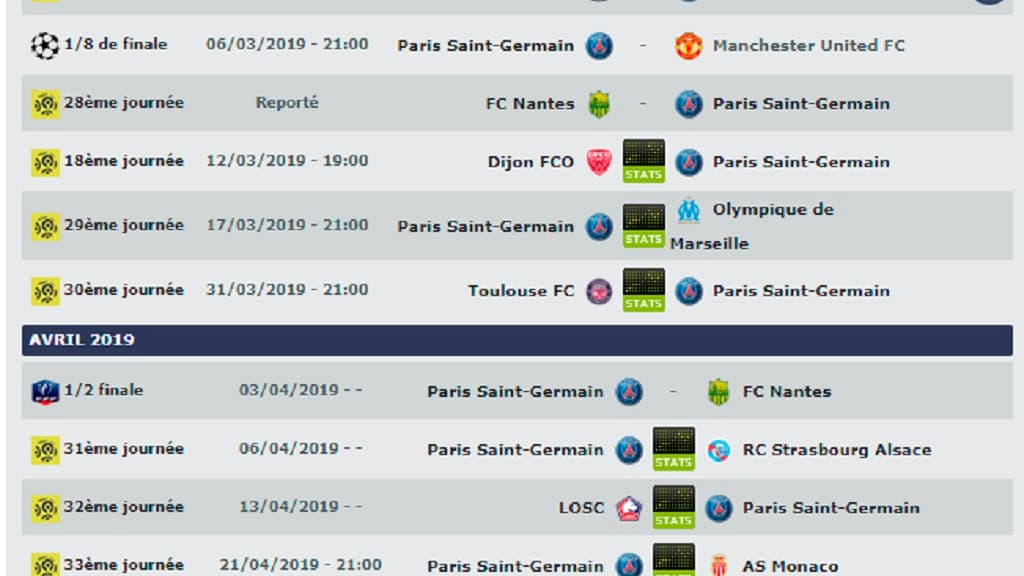 Le calendrier du PSG selon la LFP Le calendrier du PSG selon la LFP