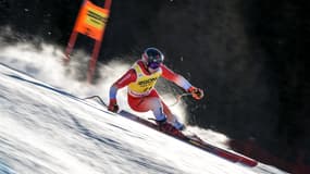 Le Suisse Gino Caviezel avant sa chute lors du super G de Bormio le 29 décembre 2024