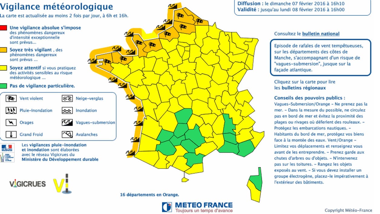 La carte des vigilances de Météo France, publiée ce dimanche. La carte des vigilances de Météo France, publiée ce dimanche.