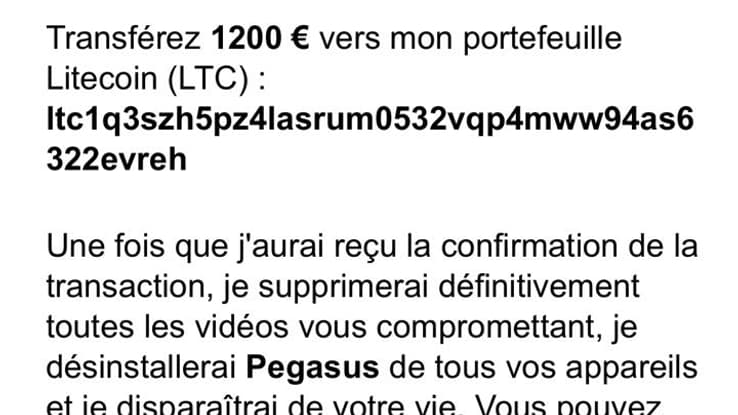 L'e-mail frauduleux reçu