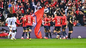 La célébration des joueurs de Lille après l'ouverture du score face à l'AJA, 20 avril 2025